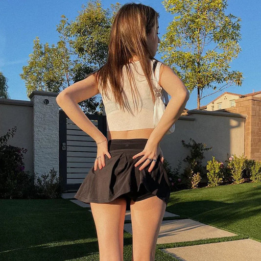 Y2K European and American women's summer solid color high waisted lining wrapped hip skirt temperament short skirt