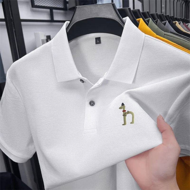 100Cotton High Quality Men's Polo Shirt Breathe Solid Color Soft Dog Print Short Sleeve Summer Lapel T-Shirt Business Menswear