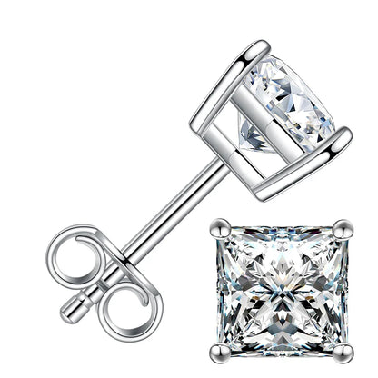 1/2/3/4carat Princess Cut Moissanite Stud Earrings Screw Back 925 Sterling Silver Square Diamond Stud Earring for Women Men Gift