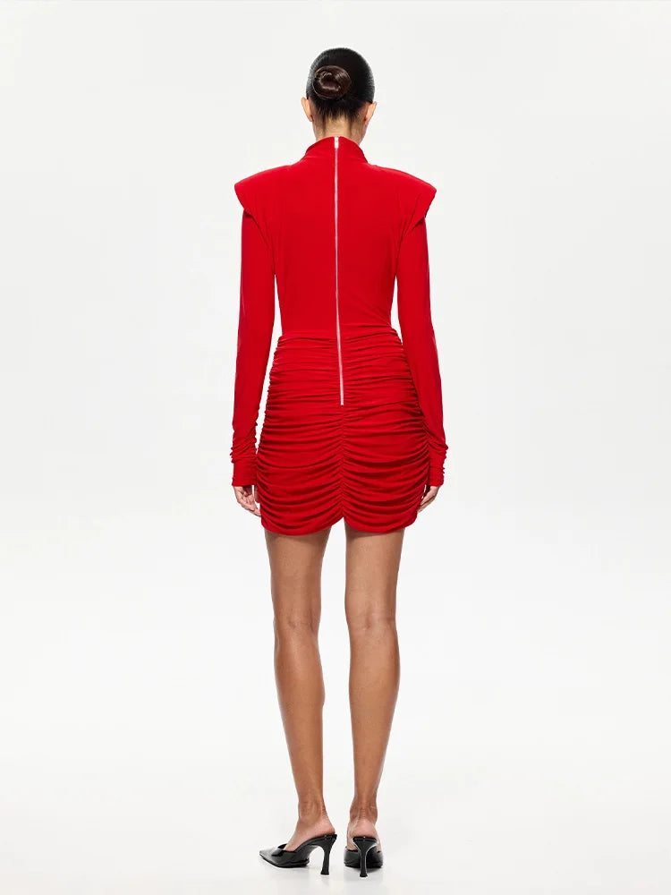 Hollow Out Long Sleeve Solid O Neck Hip Wrap Sheath Zipper Women Dresses Party Outfits Female Bodycon Vestidos Robes