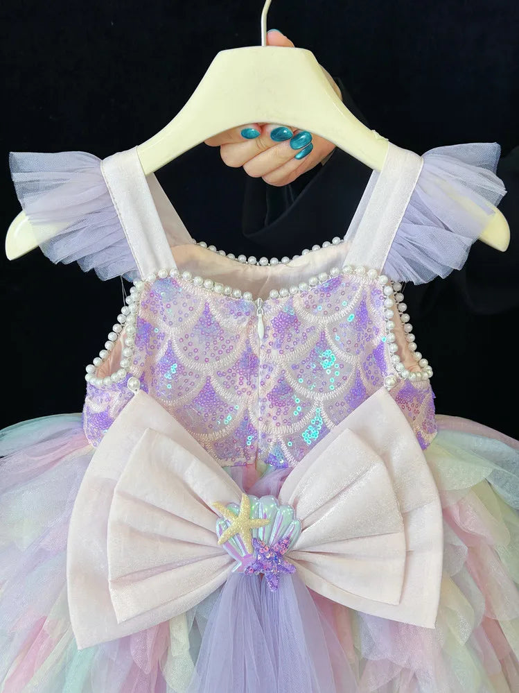 A Sweet and Lovely Girls' Mermaid Dress in Light Purple, Hot Sale Colorful Sparkling Sequin Party Outfit