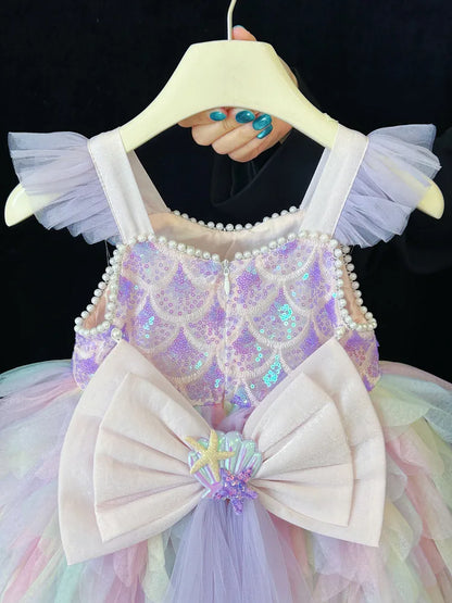 A Sweet and Lovely Girls' Mermaid Dress in Light Purple, Hot Sale Colorful Sparkling Sequin Party Outfit