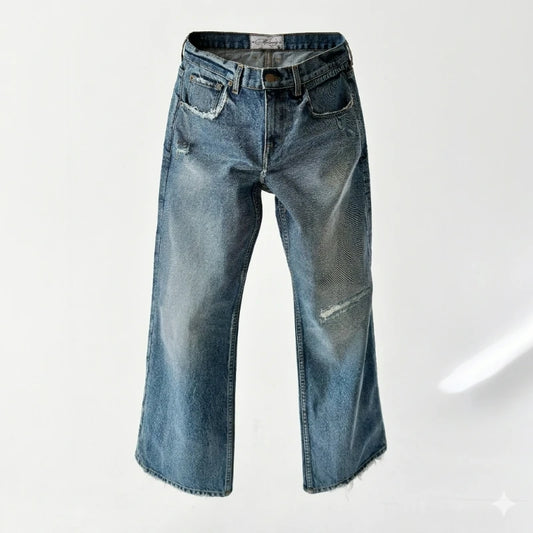 Y2K Vintage Baggy Jeans Men Harajuku Streetwear Wide Leg Denim Pants American Style Distressed Rough Edges Unisex Ripped Jeans