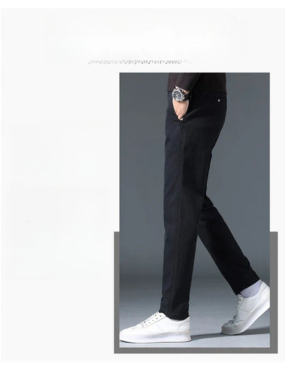 2025 Autumn New Casual Pants Men's Fashion Slim Fit Thick Straight Pants Soft Cotton Retro Style Streetwear Trousers Clothing