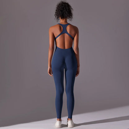Backless Yoga Bodysuit Women Sports Jumpsuit Fitness Sportswear Workout Set Solid Color Seamless Butt Lifting Yoga Bodysuit
