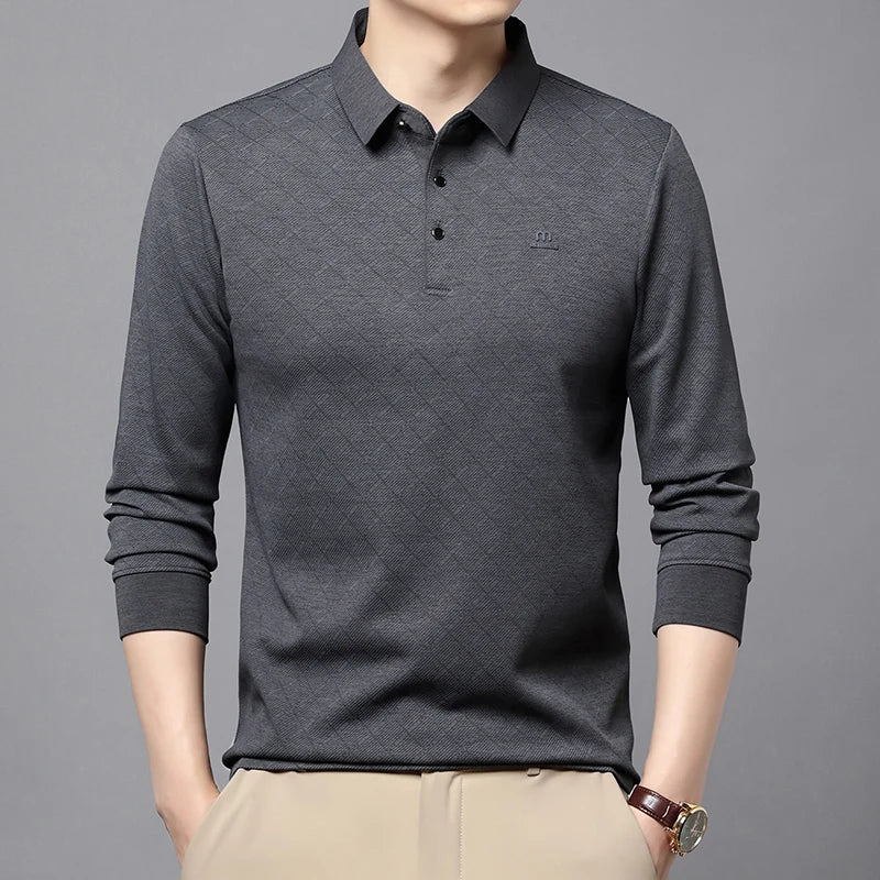 Collar Long Sleeved Polo Shirt for Men in Spring and Autumn 2025 New Business and Leisure Versatile T-shirt