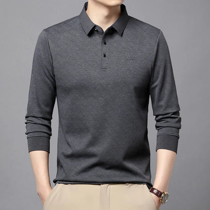 Collar Long Sleeved Polo Shirt for Men in Spring and Autumn 2025 New Business and Leisure Versatile T-shirt