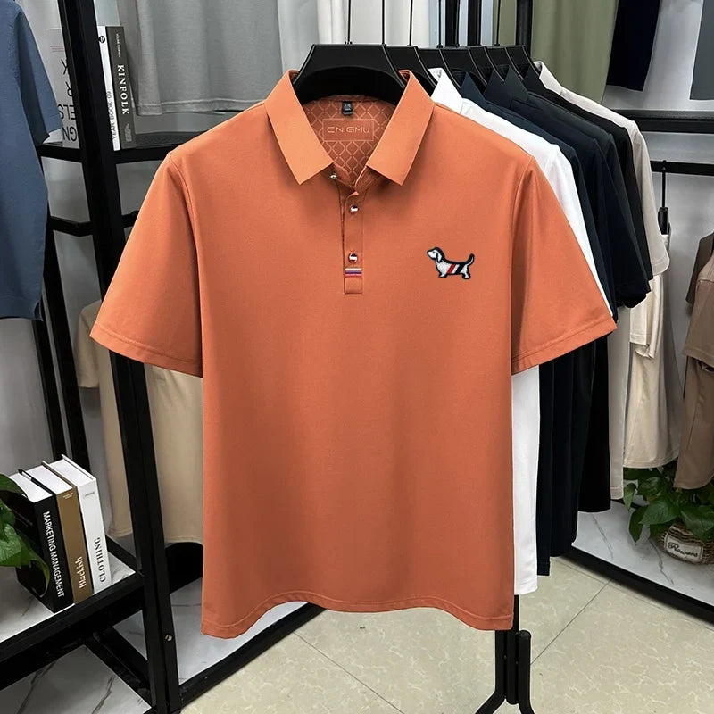 Hot Quality Man Short-Sleeved Polo Shirt Lapel Button Dog Embroidery Spring Casual Elegance T-Shirt Simple Business MensClothing