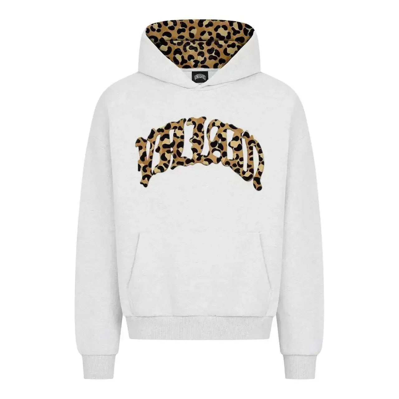 High street fashion leopard print letter embroidered men sportswear suit Y2K American casual retro hoodie trend loose clothing