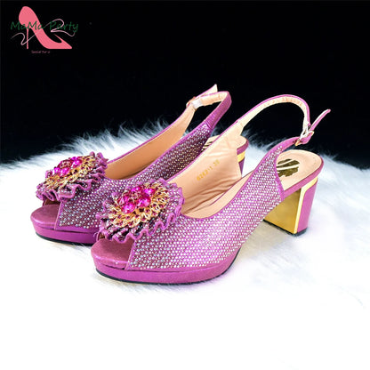 Italian Women Shoes Matching Bag Set in Green Color 7 CM Comfortable Heels with Plaform Elegant Peep Toe Sandals