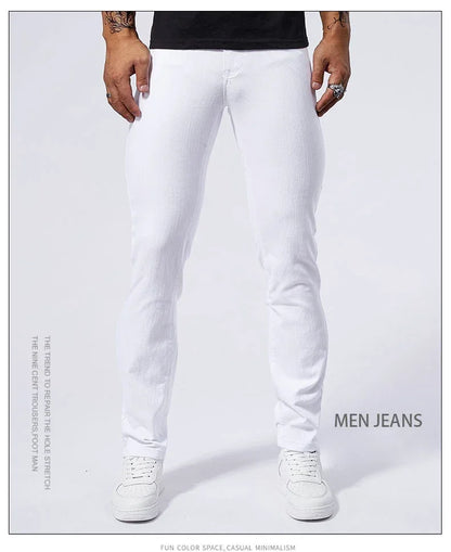 Calça Jeans Masculina Branca Casual Calça Jeans Nova Confortável Moderna Elástica Slim Fit Reta Calça Masculina Roupa Streetwear Jeans