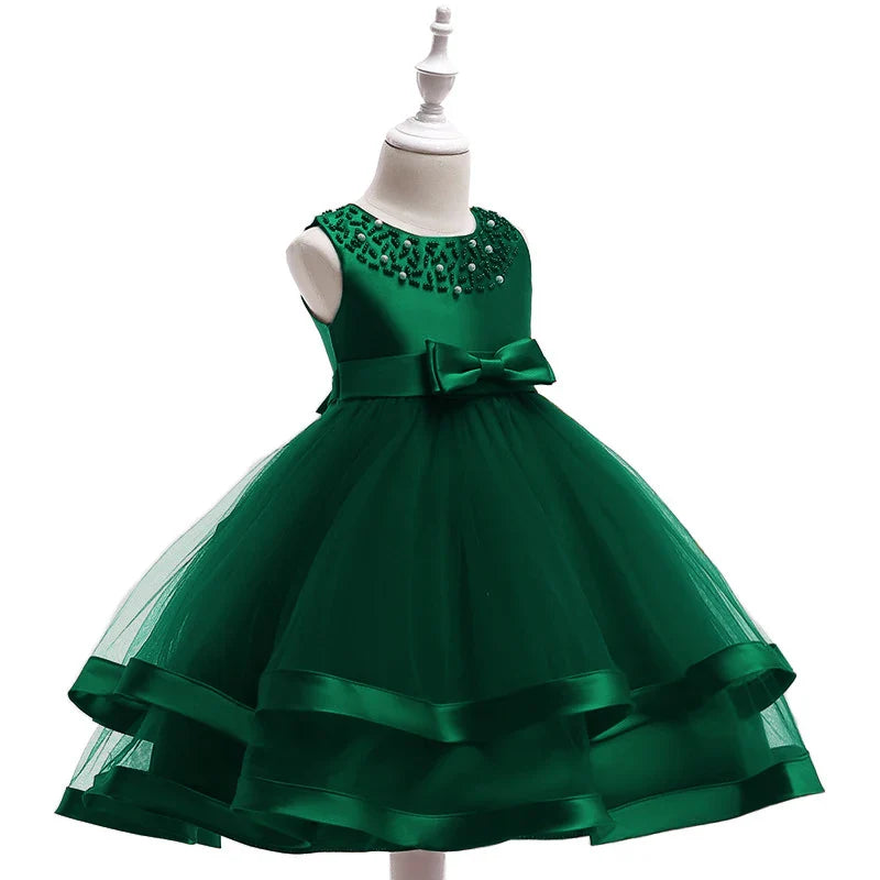 Summer Beading Girl Party Dress Christmas Costume Gala Bow Wedding Birthday Princess Dresses for Girls Baptism Prom Gown Vestido