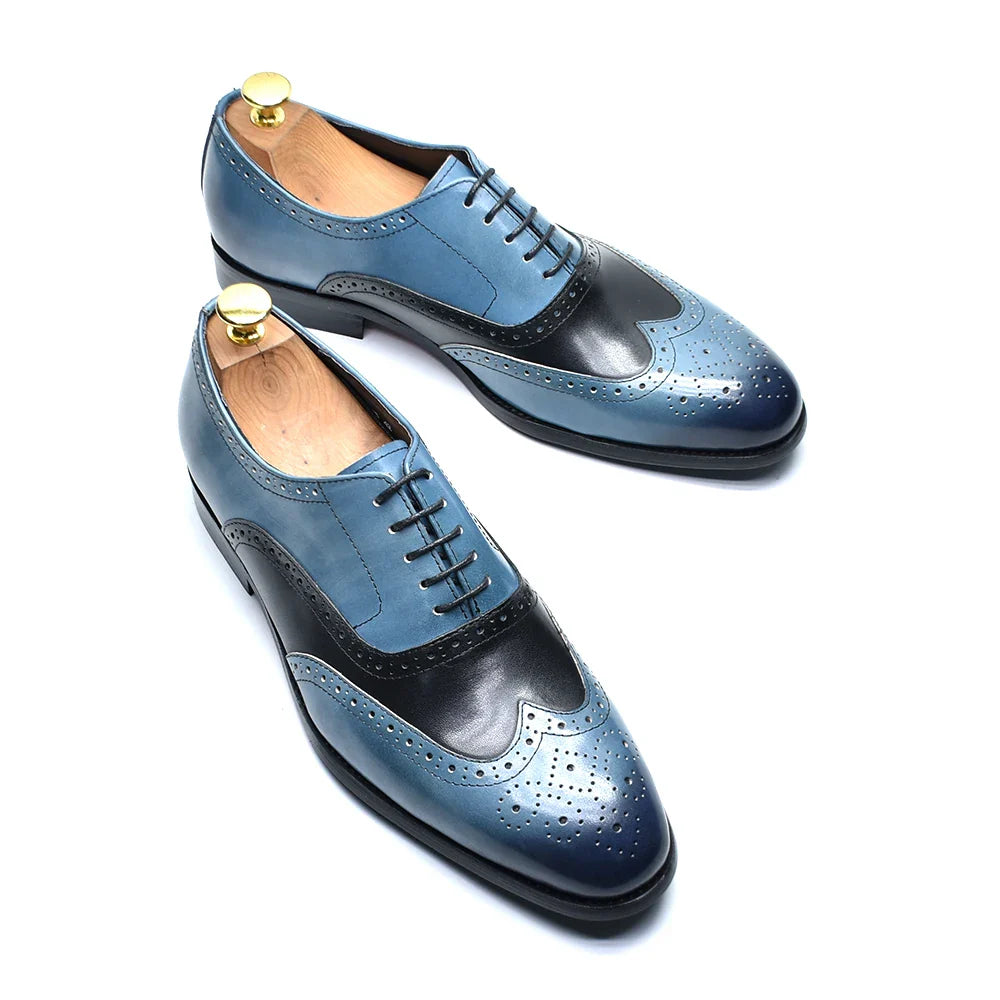 Luxury Men's Wedding Oxford Dress Shoes Genuine Cow Leather Lace-up Wingtip Brogue Office Business Social Formal Shoes for Man