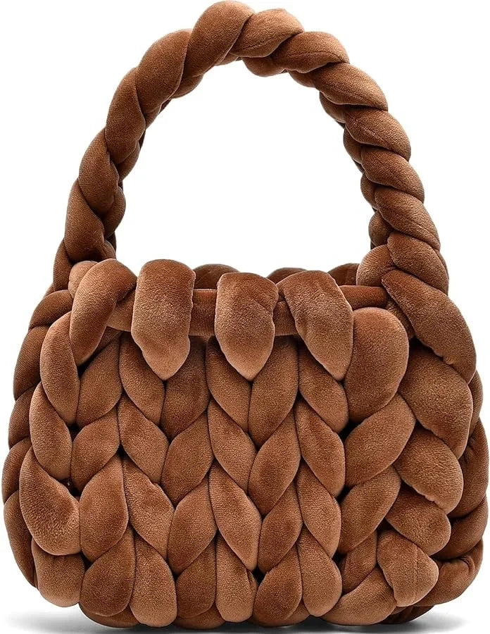 Velvet Bag DIY Hand Woven Bag Crystal Velvet Core Spun Yarn Woven Bag Hand-held Mailman Bag Velvet Handbag New