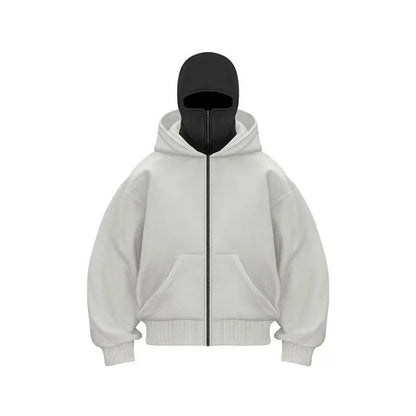 Men Zip Hoodie Winter Warm Casual Sweatshirt Y2K with Hooded Face Mask Zipper Design Sports Jacket Outdoor Activities