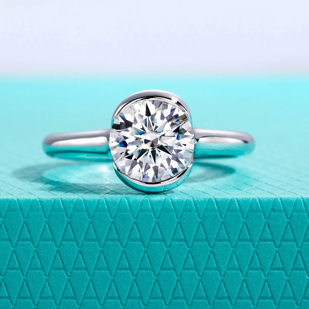 2ct D Color Moissanite Engagement Ring 925 Sterling Silver Half Bezel Setting Solitaire Promise Rings for Women Gifts