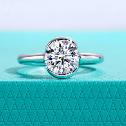 2ct D Color Moissanite Engagement Ring 925 Sterling Silver Half Bezel Setting Solitaire Promise Rings for Women Gifts