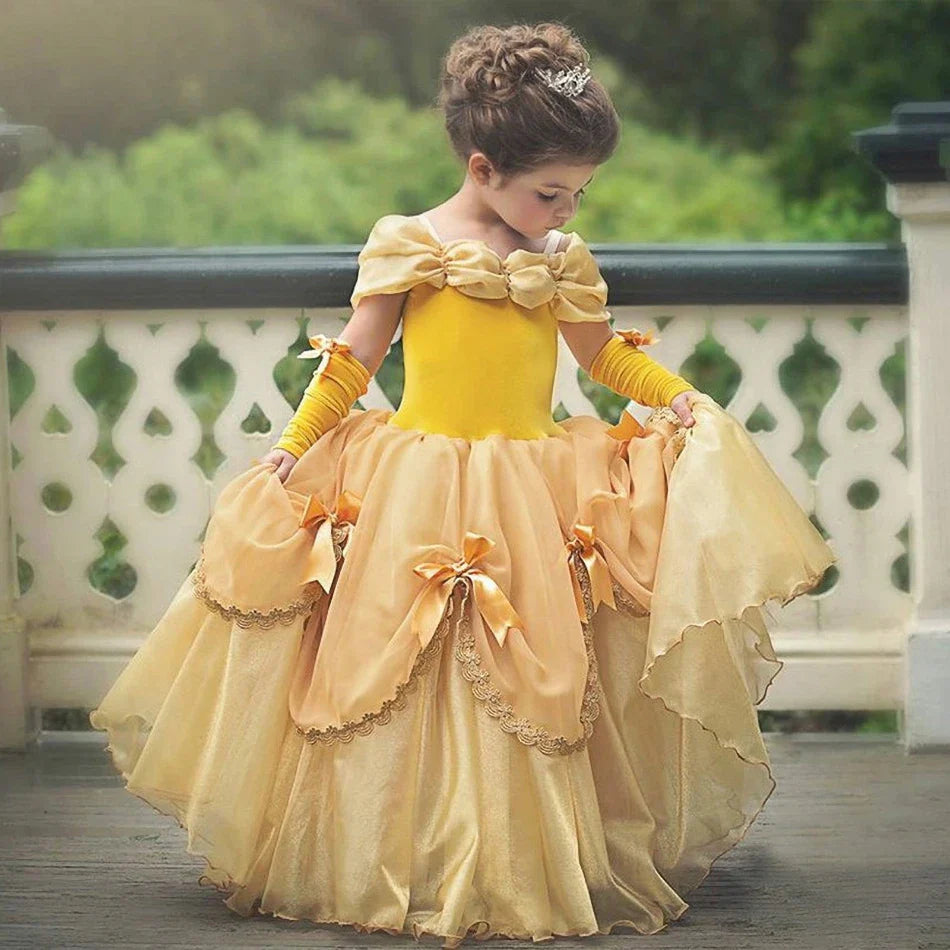 2025 Belle Costume for Girl Carnival Party Princess Dress Children Deluxe Beauty Ball Gown Kids Anna Belle Cosplay Elegant Dress