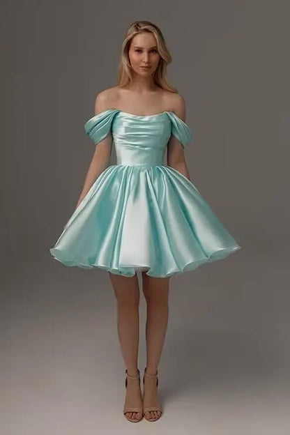 Off the Shoulder Satin Homecoming Dresses for Teens Short A Line Cowl Neck Prom Cocktail Party Gowns HOCO Girls School Dress