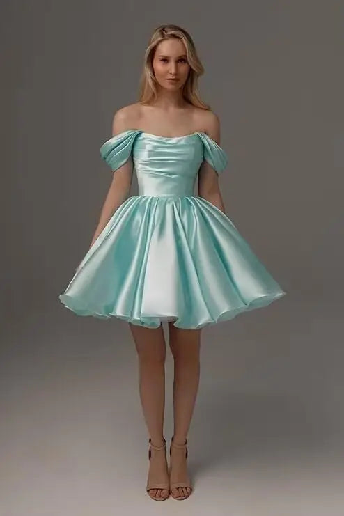 Off the Shoulder Satin Homecoming Dresses for Teens Short A Line Cowl Neck Prom Cocktail Party Gowns HOCO Girls School Dress