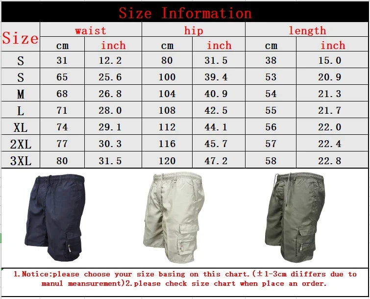 Outdoor Cargo Shorts Male Overalls Elastic Waist Cycling Shorts Multi-pockets Loose