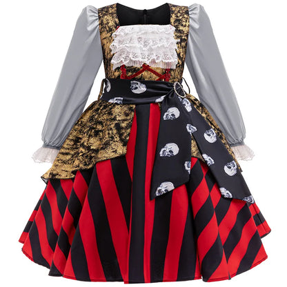 3-10 years old new Halloween party cosplay movie girl princess dress striped long-sleeved lace dress Disguise Clothes Pirate Cos