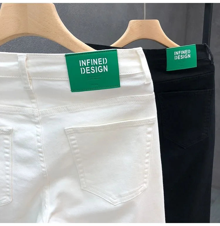2023 Spring and Autumn New Classic Fashion Solid Color Elastic Casual Jeans Men's Comfortable High-Quality Small Foot Pants 36