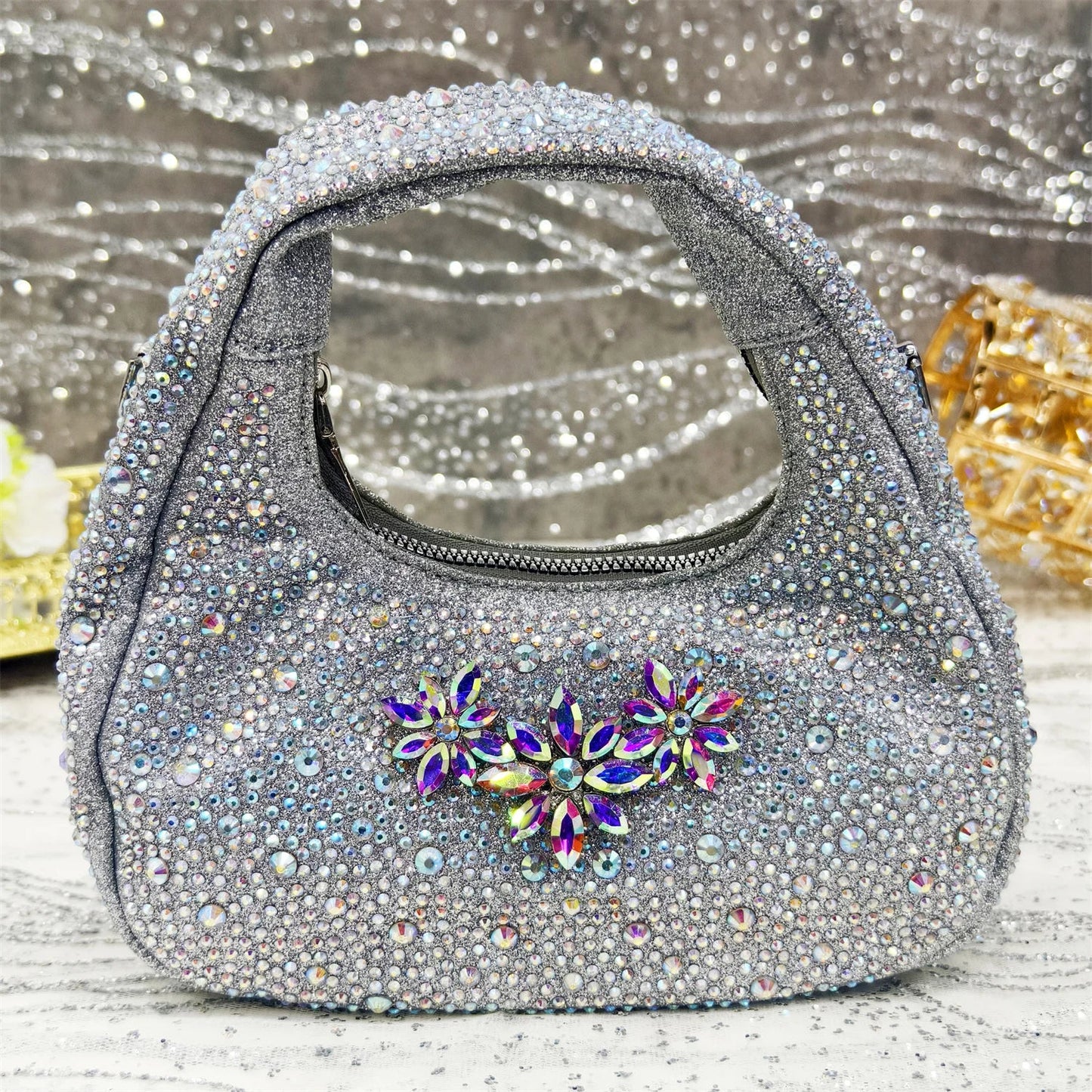 Sapato Scarpin Feminino Salto Alto Bico Fino Verde Oliva e Bolsa para Festa Strass Noite Elegante Luxo