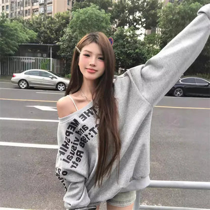 Camiseta Y2K Sexy Oversize Feminina Streetwear Estampada Manga Longa Básica Blusa Feminina Outono 2025 Inverno Coreana Moda Camisa Oversized