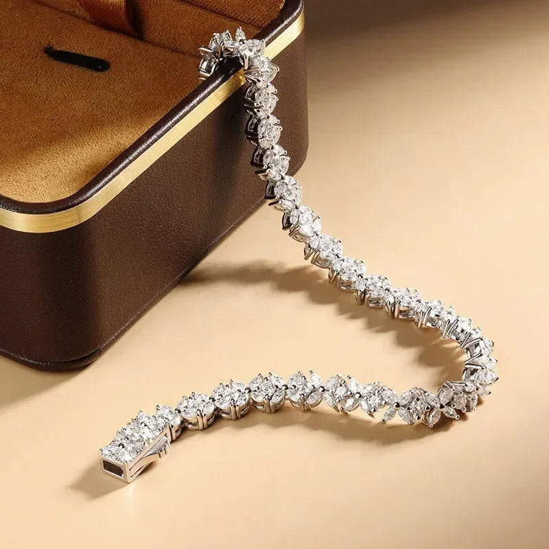 Full Moissanite Bracelet 925 Sterling Silver Butterfly Marquise Cut Diamond Women Wedding Bangle Jewelry Gifts Certificate