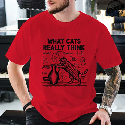 Cat Physics Science Joke Men's T Shirt Funny Math Cat Print Tees T-Shirts Men Women Casual Short Sleeve Streetwear Plus Size