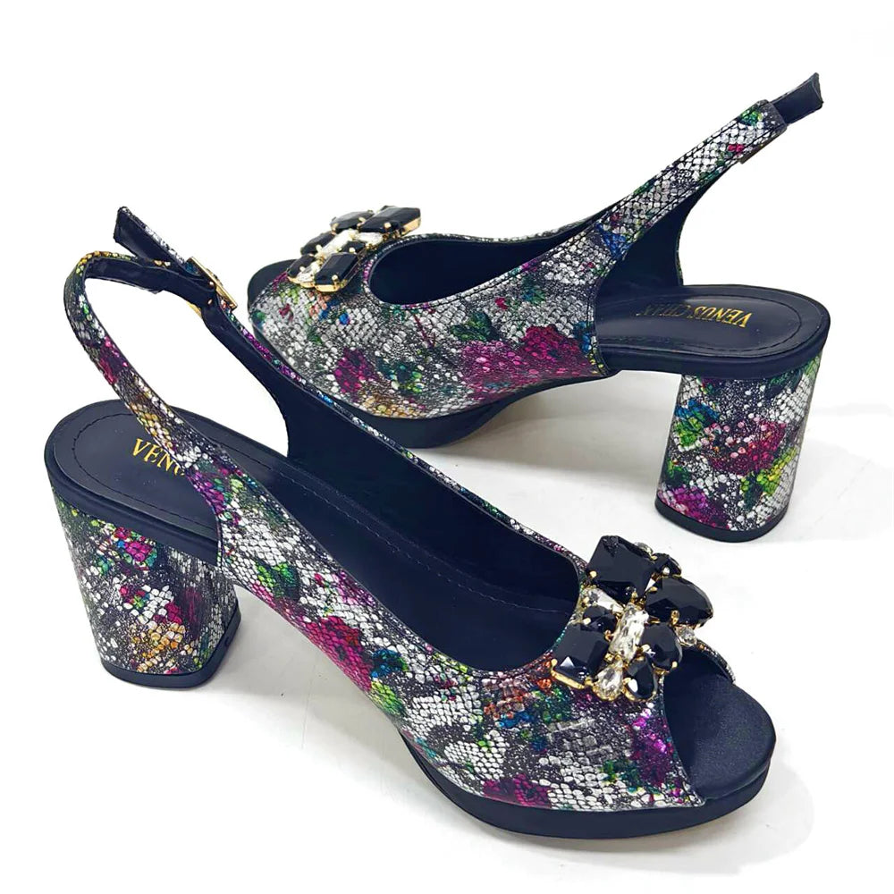 Italian Sandals and Bags Matching Set Women Heel Party for Gold Colour Wedding Bigger Size Thick Heel Shoes