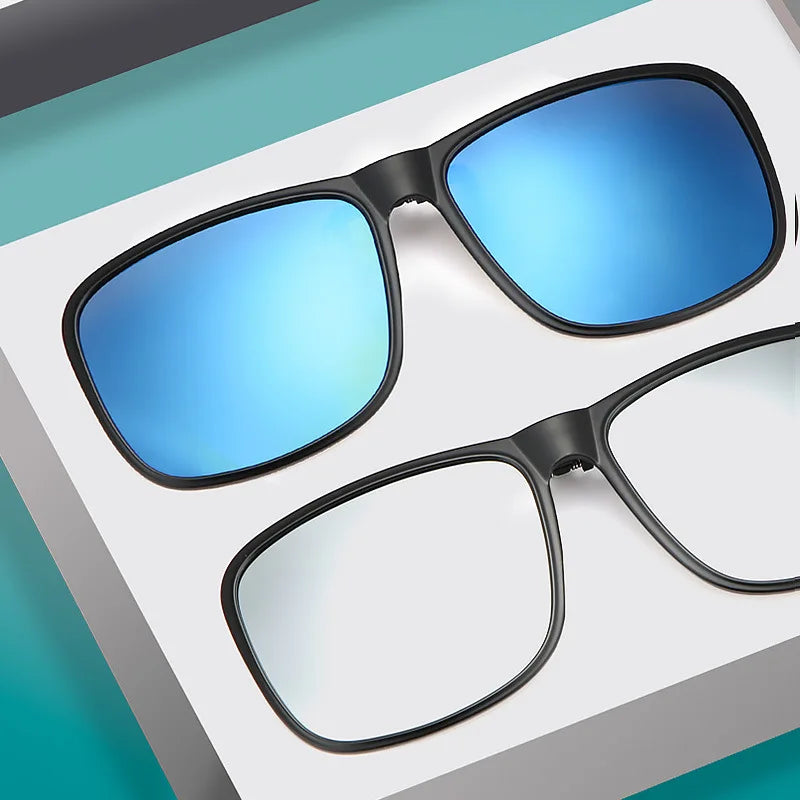 Clip Polarized Sunglasses Square Men Clip On Glasses Flip-up Frames Sunglasses Covers Blue Night Vision Color Lens 2025