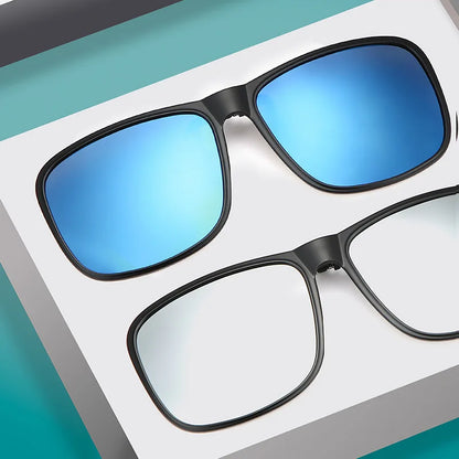 Clip Polarized Sunglasses Square Men Clip On Glasses Flip-up Frames Sunglasses Covers Blue Night Vision Color Lens 2025
