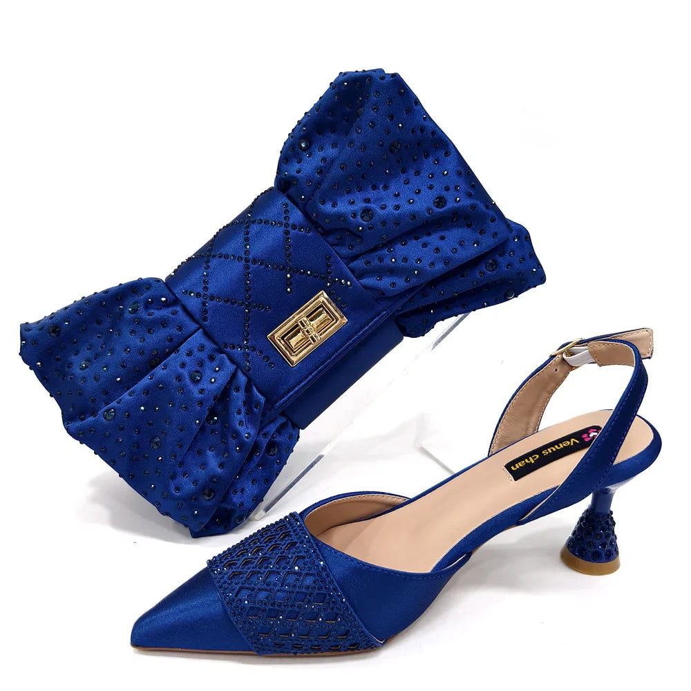 Fashion Brown Color Women's Party Shoes and Bag Set With Elegant Diamond Butterfly Design - Stylish and Chic