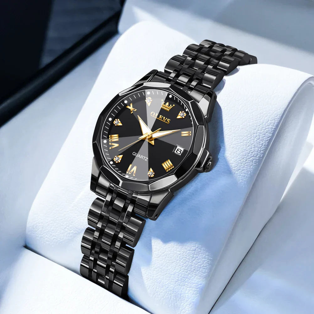 Elegant Fashion Women's Watches Luxury Brand Original Quartz Watch for Ladies Waterproof Stainless Steel Luminous Date