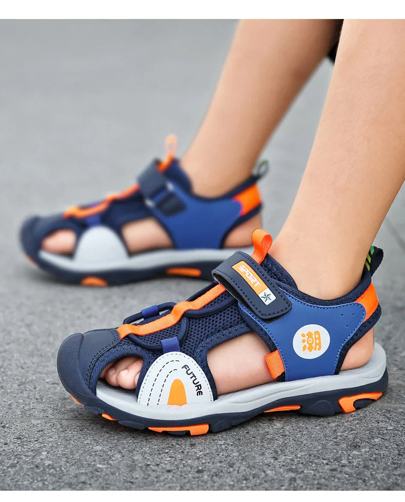 New Style 2024 Summer Beach Water Children Sandals Fashion Shoes Outdoor Non-slip Soft Bottom Shading Leather Boys Comfortable