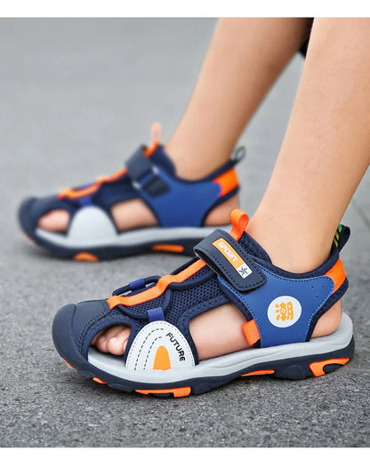 New Style 2024 Summer Beach Water Children Sandals Fashion Shoes Outdoor Non-slip Soft Bottom Shading Leather Boys Comfortable