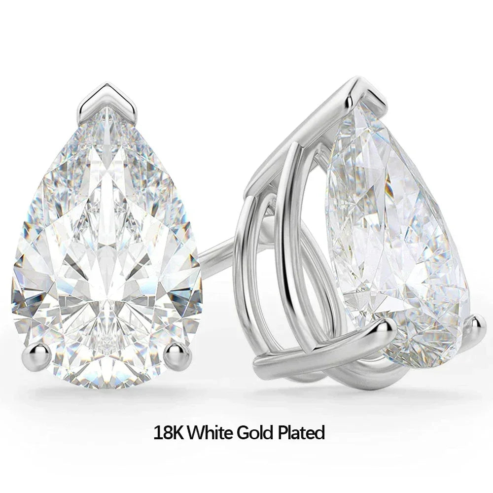 4Carat Pear Cut Real Moissanite Diamond Earrings with Certificats 925 Sterling Silver Waterdrop Shape Stud Earring for Women Men