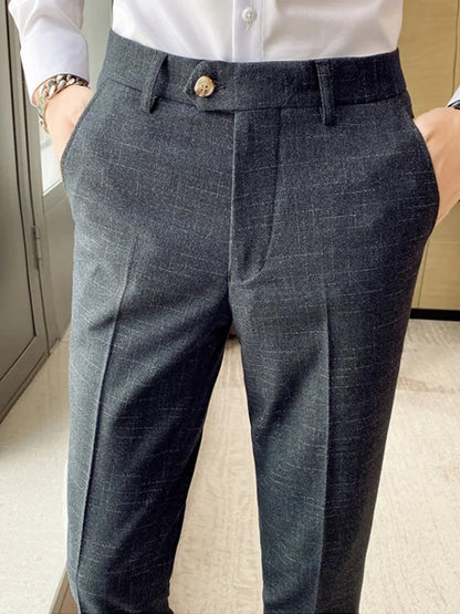 Premium Business Casual Fashionable Dark Plaid Men's Suit Pants Groom's Wedding Suit Party Trousers