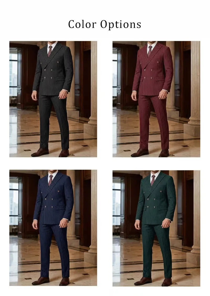 Men Suits Men's Two Piece Suit Double Breasted Man Fashionable and Slim-fitting Design Groom Wedding Dress Casual Striped Fabric