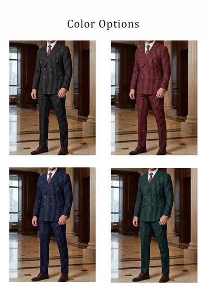Men Suits Men's Two Piece Suit Double Breasted Man Fashionable and Slim-fitting Design Groom Wedding Dress Casual Striped Fabric