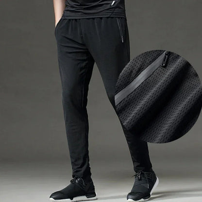 High quality Mesh hole Refrigeration Fitness Sports Pants Men Elastic Breathable Sweat Running Training Gym Basketball Trousers
