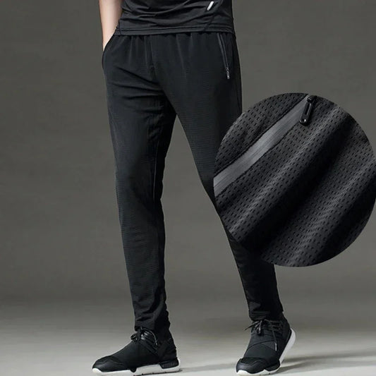 High quality Mesh hole Refrigeration Fitness Sports Pants Men Elastic Breathable Sweat Running Training Gym Basketball Trousers