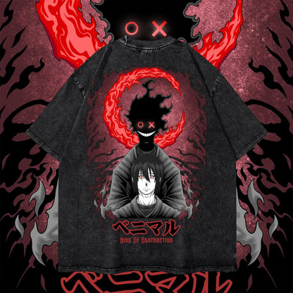Anime Fire Force Benimaru T-shirt Women's and Men's Vintage Washed Cotton T Shirt Summer Harajuku Streetwear Men Tops Clothing