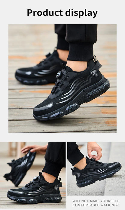 Rotary button new safety shoes for men, anti-impact and anti-piercing work shoes, fashionable men's sports shoes Tactical Boots