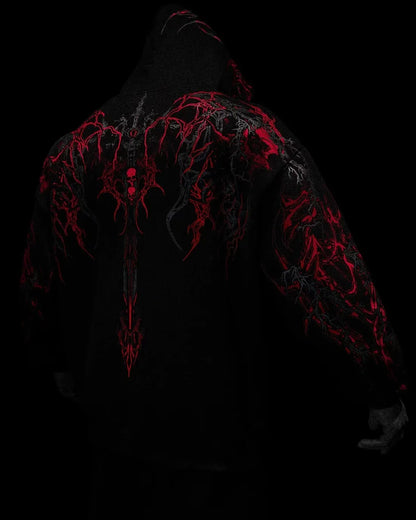 2025New American Style Men's Hooded Sweatshirt Trendy Brand Dark Style Sports Fitness High Street Autumn Winter Men's Sweatshirt