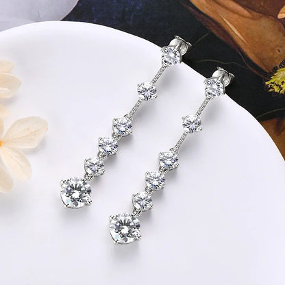 Long Tassel Full Moissanite Dangle Earrings with Certificates 6CT D Color Lab Diamond Earring 925 Silver Fine Jewelry for Women