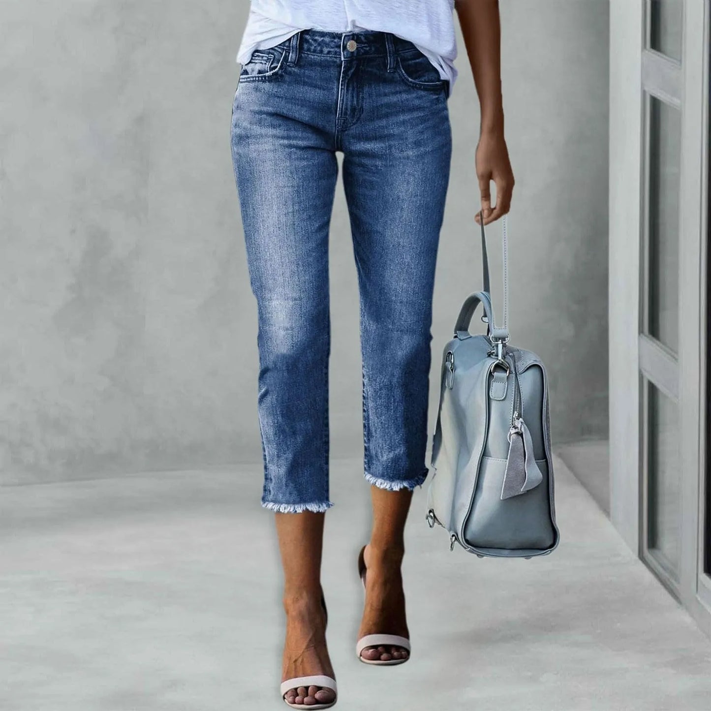 Women Stretchy Denim Pants Solid Color Streetwear Slim Jeans