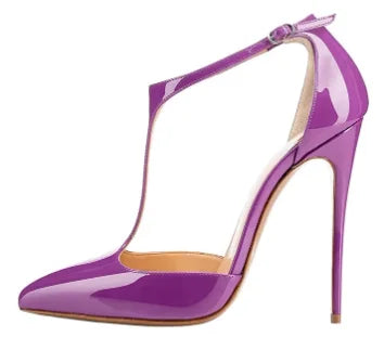 Novos scarpins vazados em T com biqueira, sandálias com salto fino e sapatos de bico fino vazados sexy de boca rasa